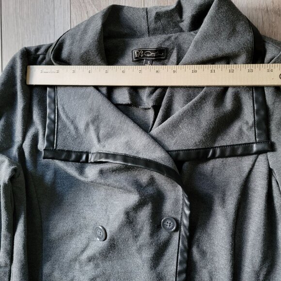 DG2 Diane Gilman Womens S Asymmetrical Cardigan Faux Leather Trim Grey Stretch - Picture 10 of 13